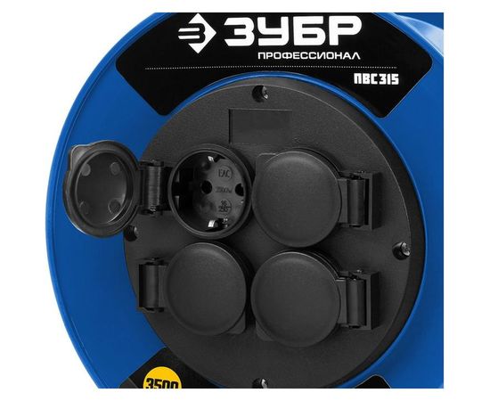 Удлинитель на катушке ЗУБР "ПВС 315", 50 м, 3500 Вт, 4 гнезда, IP44, ПВС 3х1,5 кв мм, 55081-50 – изображение 6