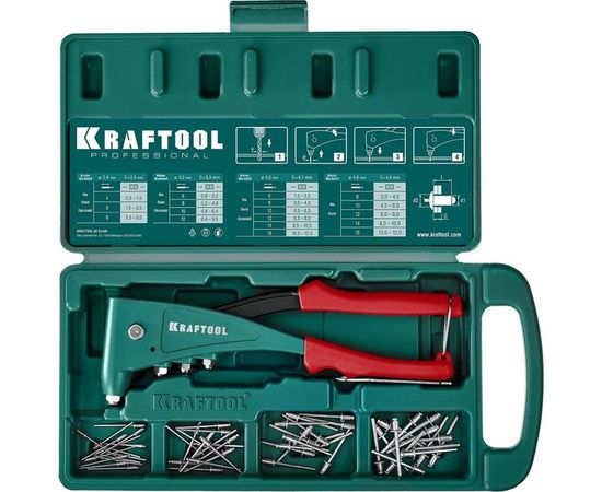Заклепочник с литым корпусом Kraftool "X-5F" 2.4-4.8 мм - алюминий и сталь, 2.4-4.0 - неж сталь, в кейсе, с набором заклепок 31173-H6_z01 – изображение 2