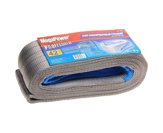 Буксировочный грузовой трос MEGAPOWER 42000кг длина 6 метров, ширина ленты 120мм петля-петля M-75642 