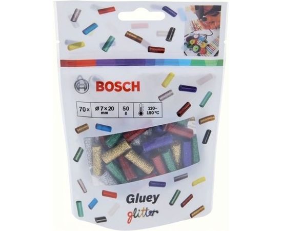 Клеевые стержни для Gluey 7x20 мм 70 шт. цветные с блестками Bosch 2608002006 