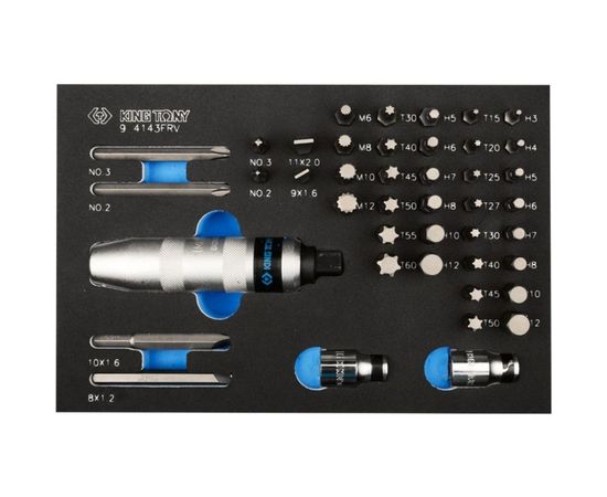 Набор торцевых насадок, бит и ударная отвертка, ложемент, 43шт KING TONY 9-4143FRV 