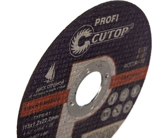 Диск отрезной по металлу T41 (115х22.2 мм) для УШМ CUTOP 11512 – изображение 2