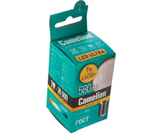 Светодиодная лампа 7Вт 220В Camelion LED7-G45/830/E14 12069 – изображение 2