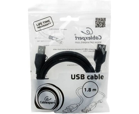 Кабель-удлинитель Cablexpert USB 2.0 Pro, AM/AF, 1.8м, экран, черный CCF-USB2-AMAF-6 – изображение 2