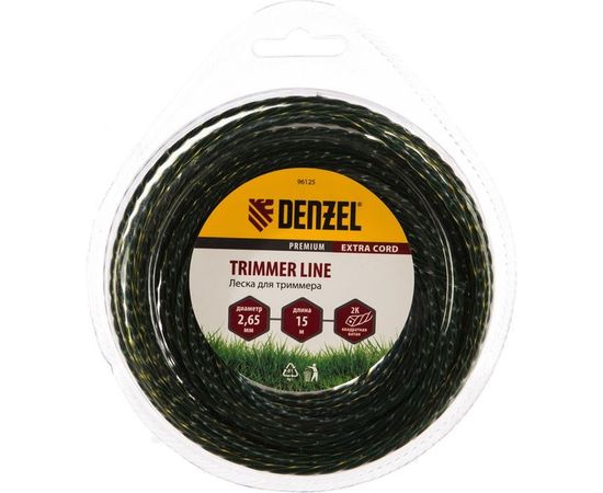 Двухкомпонентная леска для триммера квадрат 2,65 мм 15 м EXTRA CORD DENZEL 96125 
