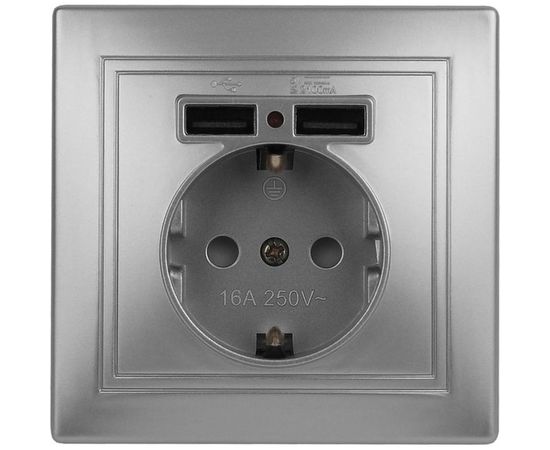 Розетка+USB Intro 141003 IP20, СУ, Plano, алюминий Б0043249 