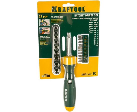 Реверсная рычажная отвертка KRAFTOOL BIT-LOCK 26151-H21 