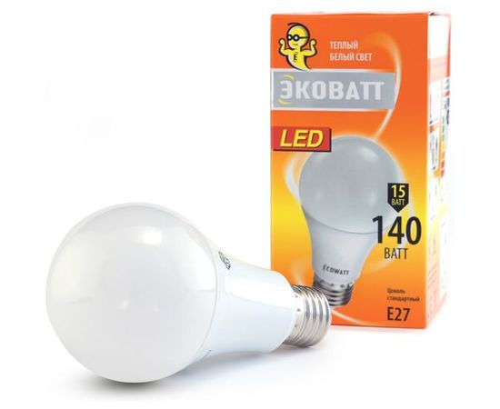 Светодиодная лампа ECOWATT A60 230В 15W 3000K E27 теплый белый свет груша 4606400206118 
