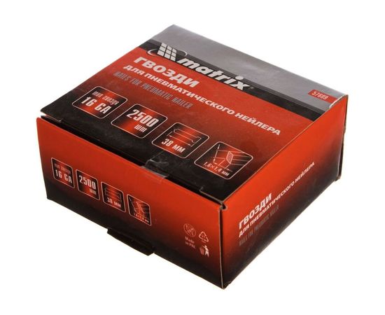 Гвозди для пневматического нейлера (16GA, сечение 1,6х1,4, длина 38 мм, 2500 шт.) MATRIX 57609 – изображение 2