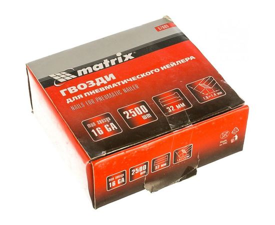 Гвозди для пневматического нейлера (16GA, сечение 1,6х1,4, длина 32 мм, 2500 шт.) MATRIX 57605 – изображение 2