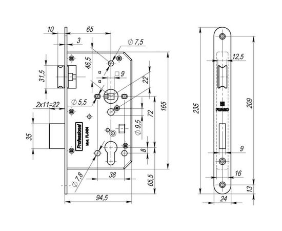 Корпус врезного замка с защелкой для противопожарных дверей Fuaro FL-0434 28747 – изображение 4