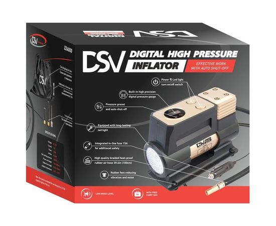 Усиленный компрессор DSV Smart с LED фонарем 45 л/мин 12В с цифр. маном, сумкой 224000 – изображение 3