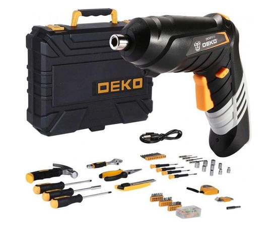 Аккумуляторная отвертка DEKO DKS4FU-Li в кейсе, набор инструментов 112 предметов 063-4153 