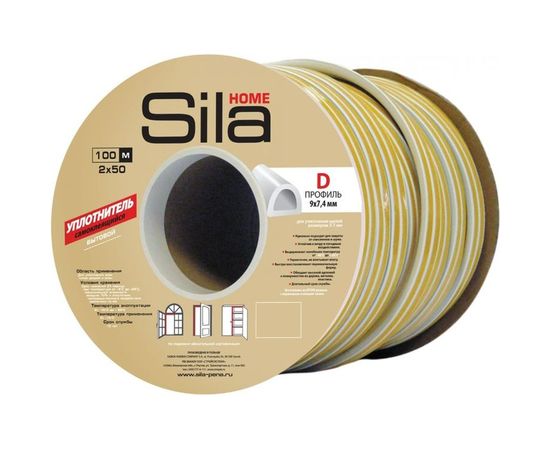 Самоклеящийся уплотнитель Sila Home D 100 м, 9х7,4 мм, белый 1CX 