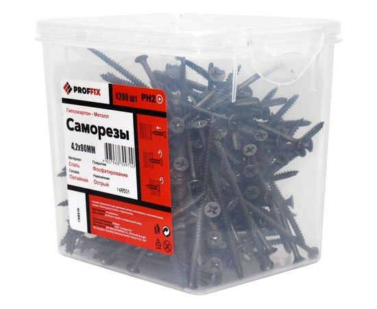 Усиленный саморез PROFFIX СГМ 4,2х90 200 шт - ведро 146501 – изображение 2
