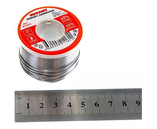 Припой с канифолью (250 гр; 1 мм; Sn60 Pb40 Flux 2.2%) REXANT 09-3313 – изображение 2