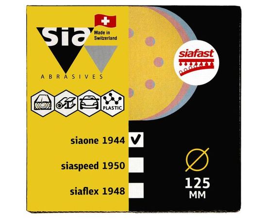 Набор шлифовальных кругов siaone PROFESSIONAL (50 шт; 125 мм; 8 отверстий) Sia Abrasives sop50-125-8 – изображение 2