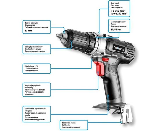 Аккумуляторная дрель-шуруповерт GRAPHITE Energy+ 58g006 – изображение 3