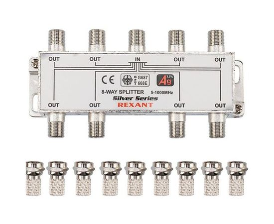 Делитель REXANT ТВ х 8 + 9шт. F BOX 5-1000 МГц Silver 05-6105 – изображение 9