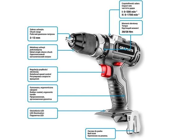 Аккумуляторная бесщеточная дрель-шуруповерт GRAPHITE Energy+ 58G019-SET1 – изображение 7