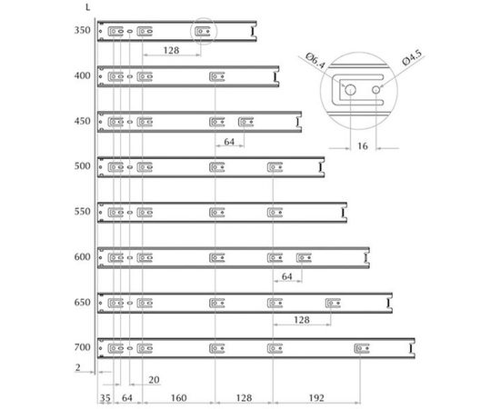 Шариковые направляющие SAMET SO CLASS накладные, высота 46 мм, без доводчика, 350 мм СТ-00001285 – изображение 8