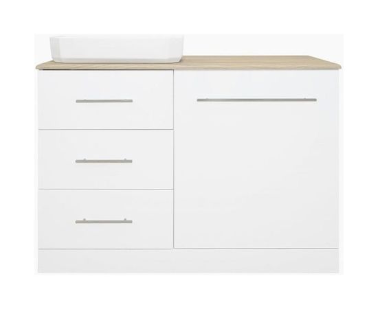 Тумба Misty Респект -110 с 3 ящиками, под стиральную машину, левая, белая ПВХ/Дуб Э-Рес01110-13ЯЛ 