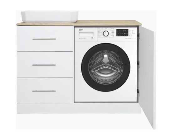 Тумба Misty Респект -110 с 3 ящиками, под стиральную машину, левая, белая ПВХ/Дуб Э-Рес01110-13ЯЛ – изображение 5