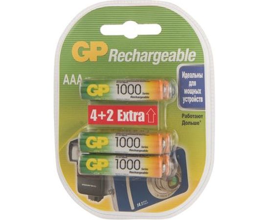 Перезаряжаемые аккумуляторы GP 100AAAHC, емкость 1000 мАч - 6шт. 100AAAHC4/2-2CR6 – изображение 3