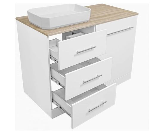 Тумба Misty Респект -110 с 3 ящиками, под стиральную машину, левая, белая ПВХ/Дуб Э-Рес01110-13ЯЛ – изображение 3