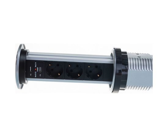 Автоматический блок розеток Mebax LK 3 секции Серебро d90,5мм 2 USB, 00-00001183 