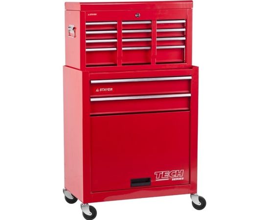Stayer Тележка инструментальная ""MASTER"" комбо, 2 ящика + ящик настольный, 7 полок, 616x330x742мм 38909-K 