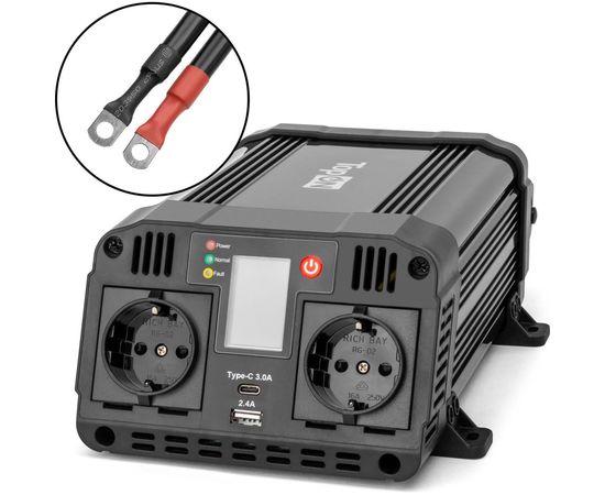 Автомобильный инвертор TopOn 1200 Вт, 2 розетки, Type-C, USB, LCD экран, пиковая мощность 2400 Вт, черный TOP-PI1202 