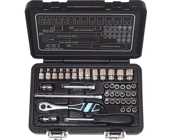 Набор торцевых головок и бит NIKONA с трещотками, 40пр., 1/4"", 4-14мм, в пластиковом ящике 09-940 