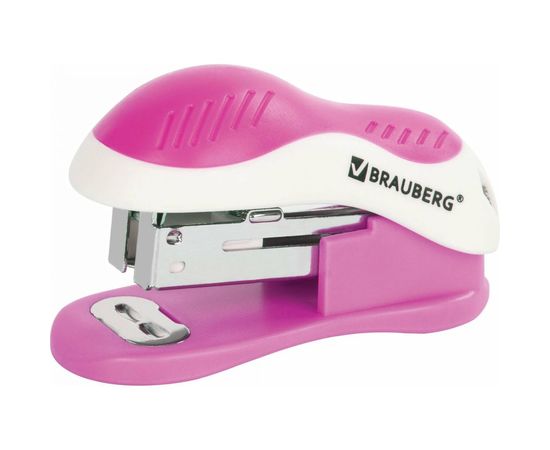 Степлер №24/6, 26/6 BRAUBERG МИНИ JET, до 15 листов, эргономичный, бело-розовый, 227757 