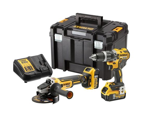 Ударная дрель-шуруповерт DCD796 + углошлифмашина DCG405 DEWALT 2 батареи DCB184 5.0Ah, зарядное устройство DCB115, чемодан TSTAK VI DCK2080P2T-QW 