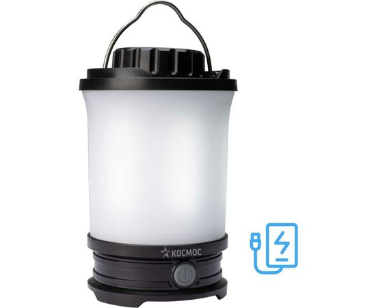 Кемпинговый аккумуляторный фонарь КОСМОС 10Вт LED, съемный Li-ion 18650 2x2200mAh, Power-bank, USB-шнур KOS604Lit 