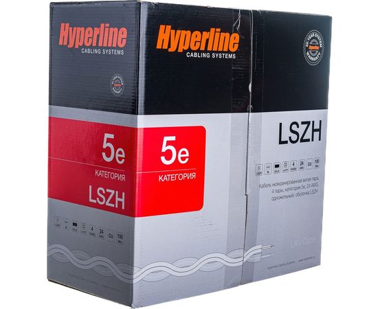 Кабель витая пара 305м Hyperline UUTP4-C5E-S24-IN-LSZH-OR 46858 