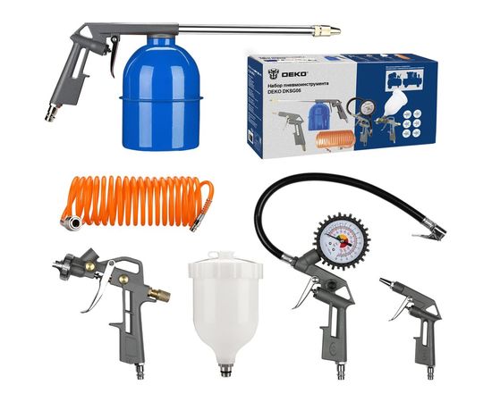 Набор пневмоинструмента DEKO DKSG05, 5 предметов, краскораспылитель с верхн��м бачком 018-0909 