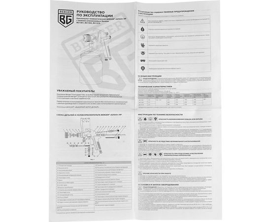 Пневматический краскопульт Berger BG БЛАУ HP 1.7 мм, нижний бачок BG1362 – изображение 8