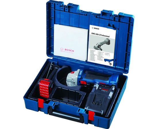 Аккумуляторная угловая шлифмашина Bosch GWS 180-LI + батарея + ЗУ 06019H90R1 – изображение 2