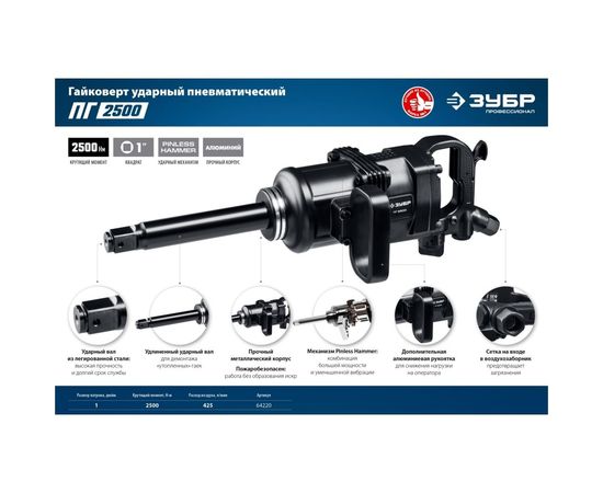 Ударный пневматический гайковерт ЗУБР ПГ-2500 64220 – изображение 3