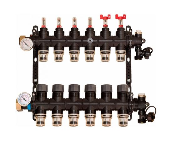 Коллекторная группа FV-PLAST полимер 1хPUSH-16 8 выходов, с расходомерами, воздухоотводчиками AA906002108 