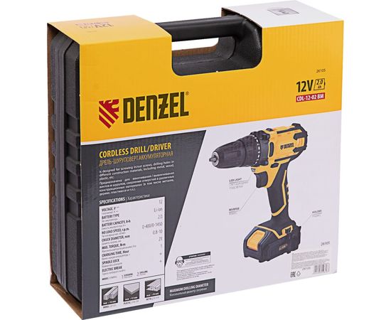 Аккумуляторная дрель-шуруповерт Denzel CDL-12-02BM, Li-Ion, 12 В, 2 аккумулятора 26105 – изображение 8