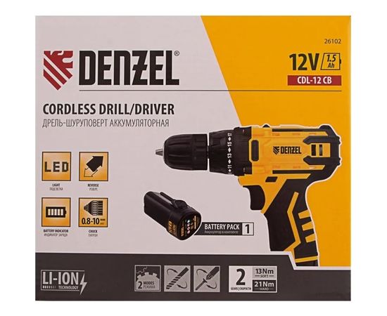Аккумуляторная дрель-шуруповерт Denzel CDL-12CB 26102 – изображение 8