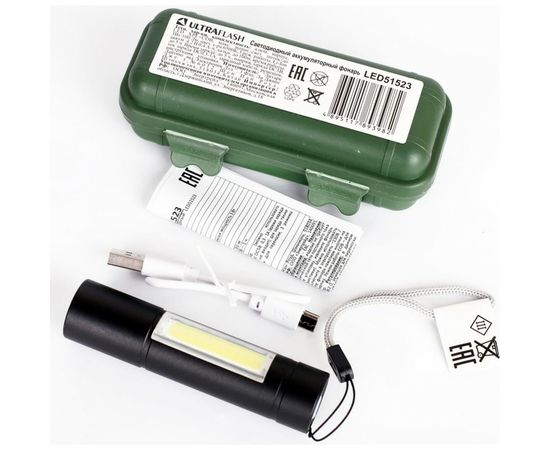 Аккумуляторный фонарь Ultraflash LED51523 4В, черный 2LED, 3 Вт, 3 режима USB 14662 – изображение 3