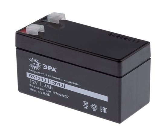 Аккумулятор свинцово-кислотный GS1213 12V, 1.3Ah ЭРА Б0050076 – изображение 2
