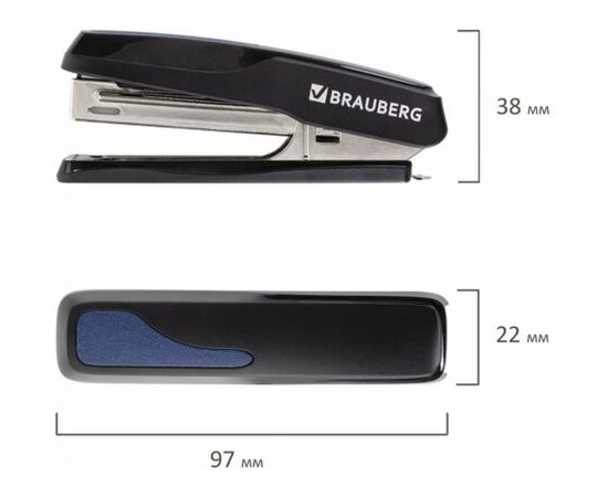 Степлер BRAUBERG Super №10, до 20 листов, антистеплер, черно-синий 229078 – изображение 4