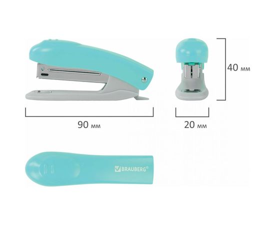Степлер №10 BRAUBERG Original, до 12л, с антистеплером, бирюза, 227765 – изображение 6