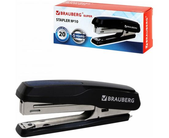 Степлер BRAUBERG Super №10, до 20 листов, антистеплер, черно-синий 229078 – изображение 6