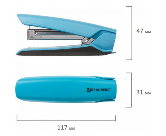 Степлер BRAUBERG ULTRA №10, до 20 листов, с антистеплером, голубой 228755 – изображение 9